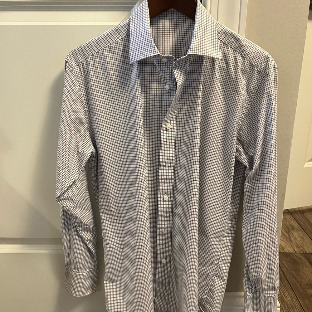 COPY - Hall Madden Dress Shirt Size 15.5 - Slim Fit Blue and White Check. Size …